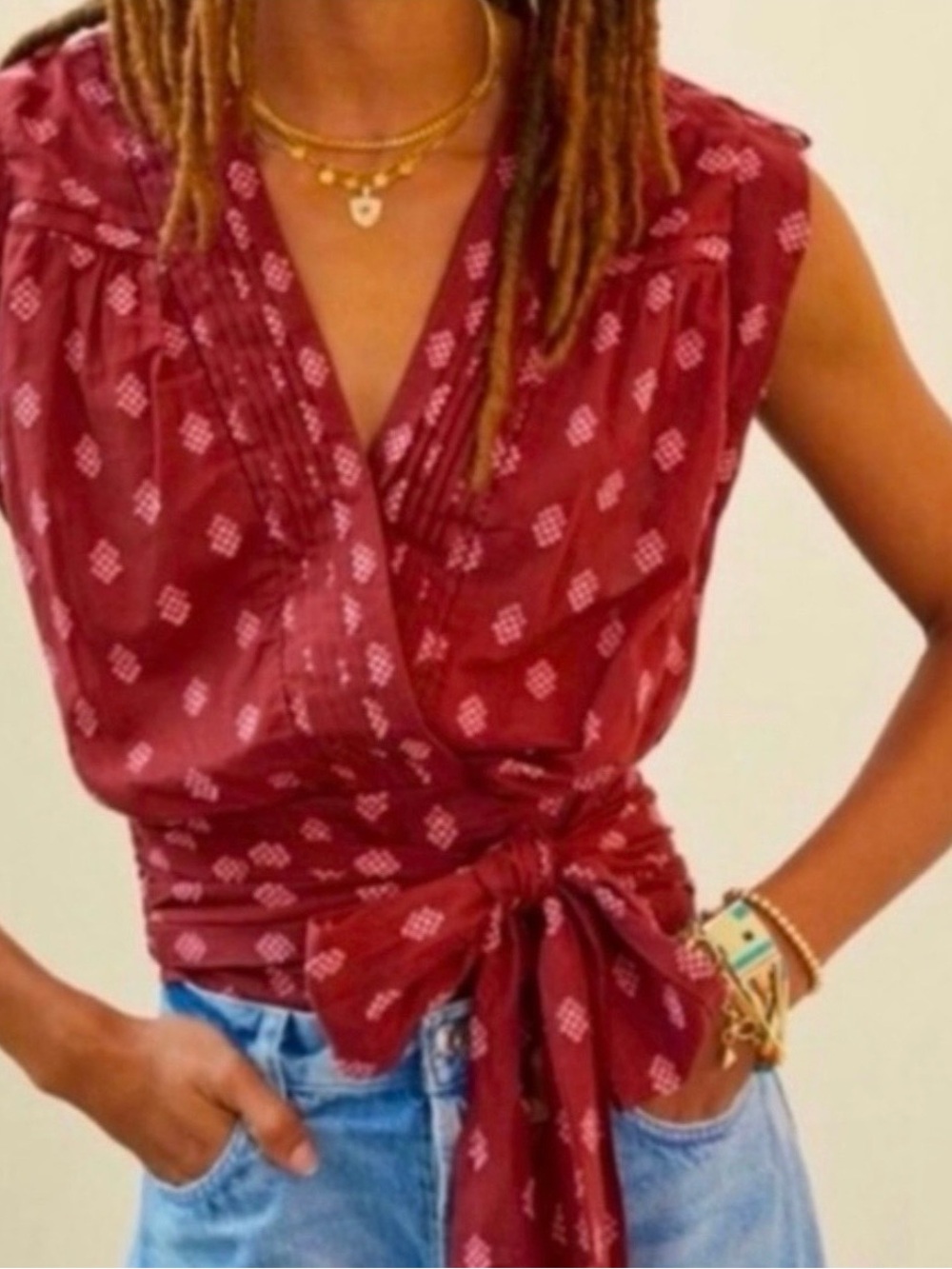 Anthropologie Burgundy Printed Wrap Camisole